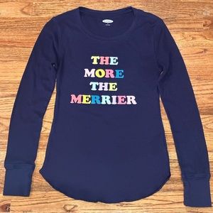 Old Navy thermal navy blue T-shirt “The More the Merrier” logo size Small